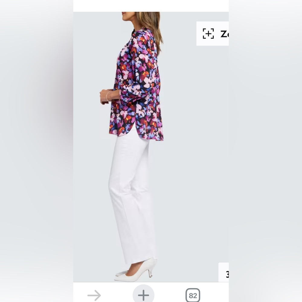 NYDJ pintuck floral blouse HOT SPRING size petite medium NWT - Picture 4 of 5